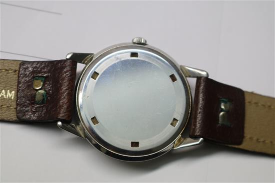 A gentlemans stainless steel Longines Jamboree manual wind wrist watch.